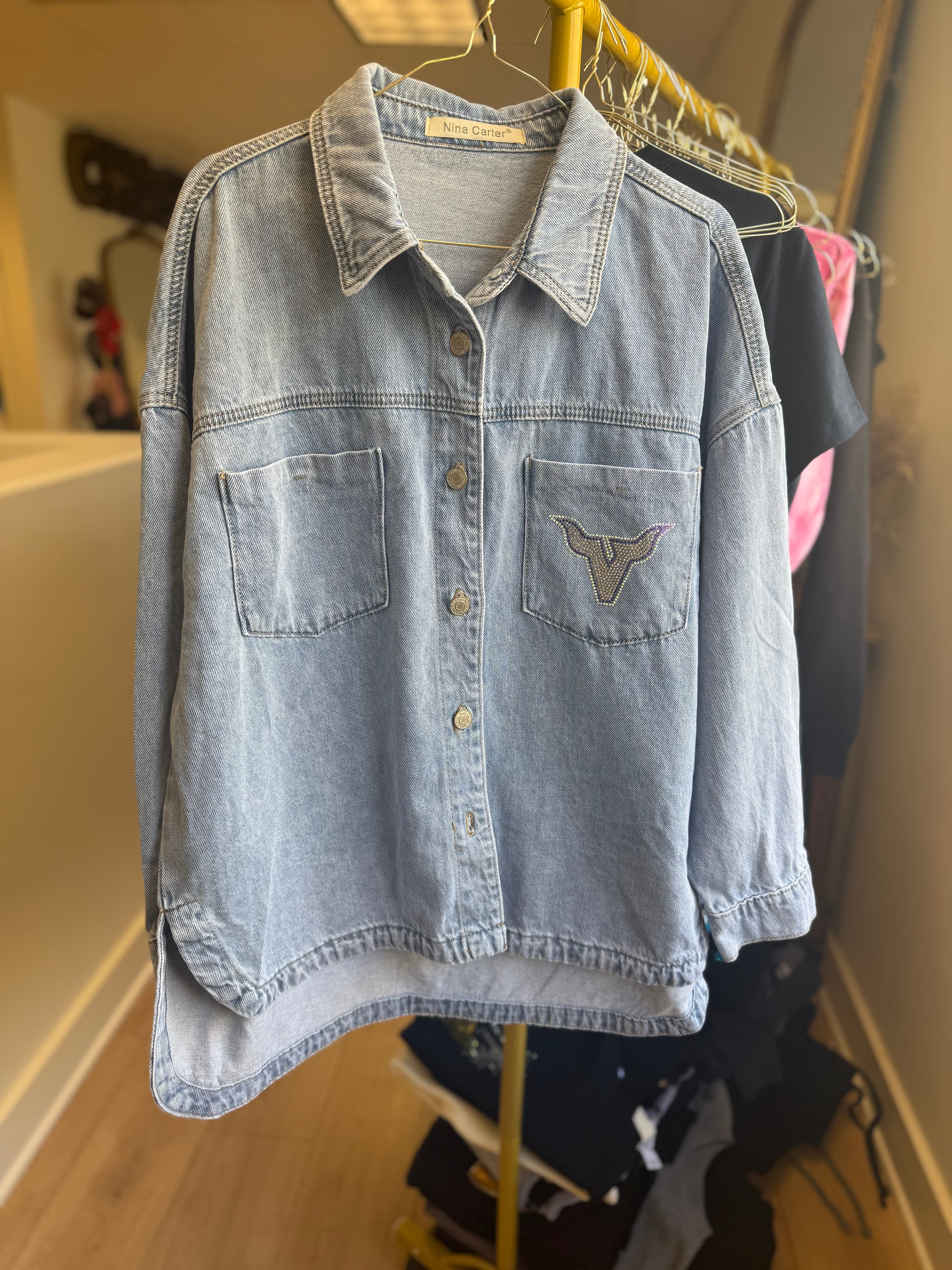 Valenica Rhinestone Oversized Denim Shacket