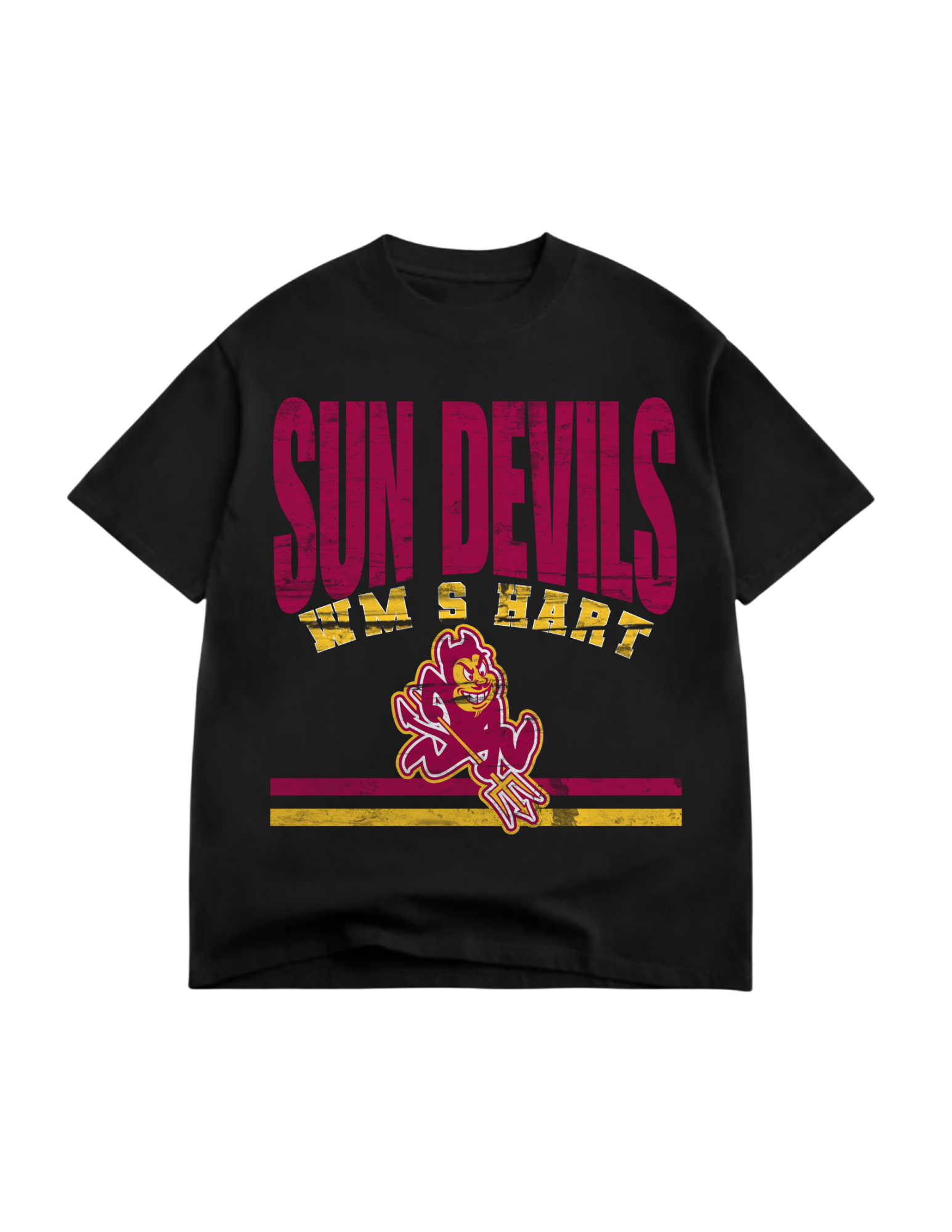 Black t-shirt with 'Sun Devils' text and logo on a white background