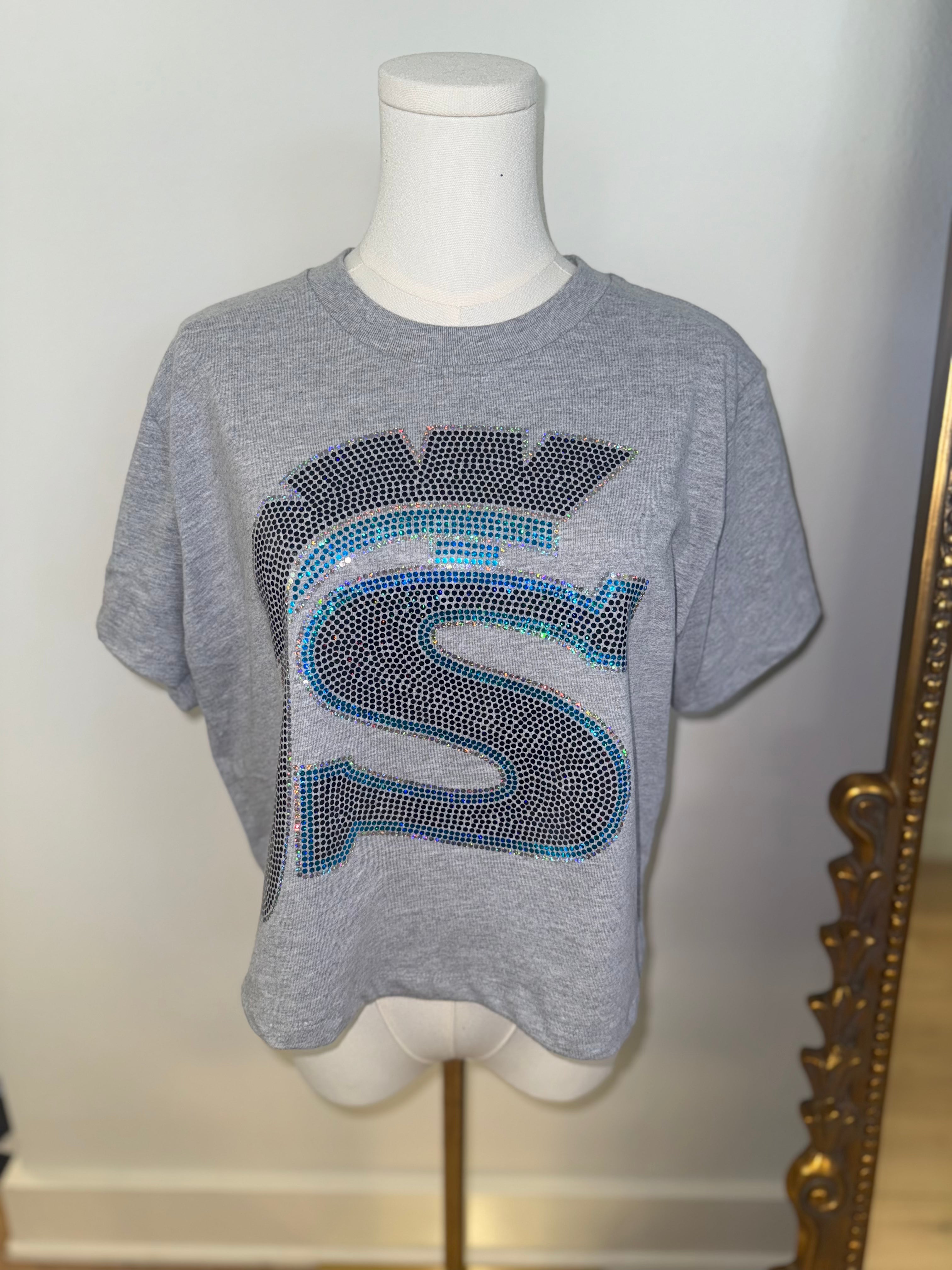 Saugus Logo Boxy Bling Crop Tee