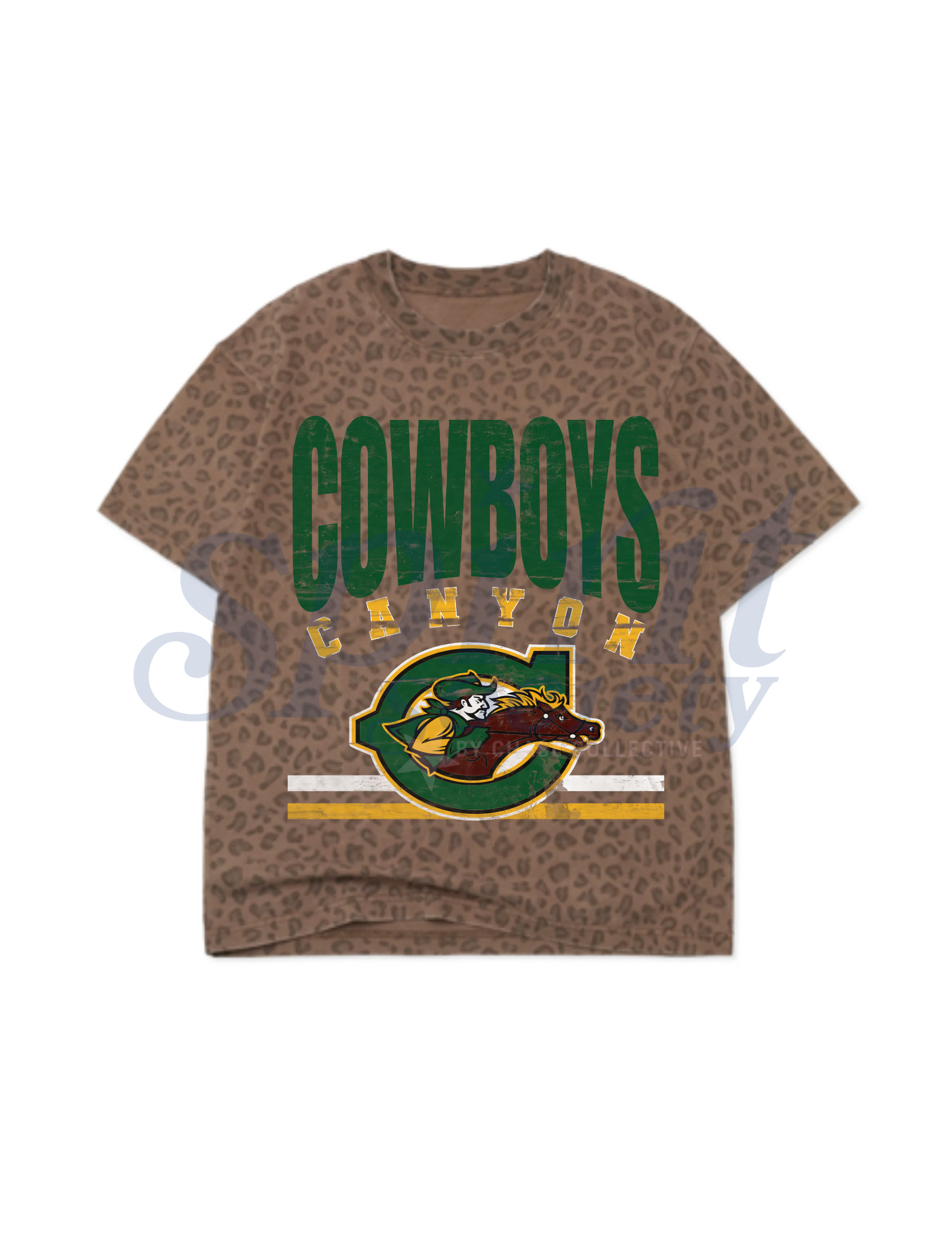Brown leopard t-shirt with 'Cowboys' text and logo on a white background