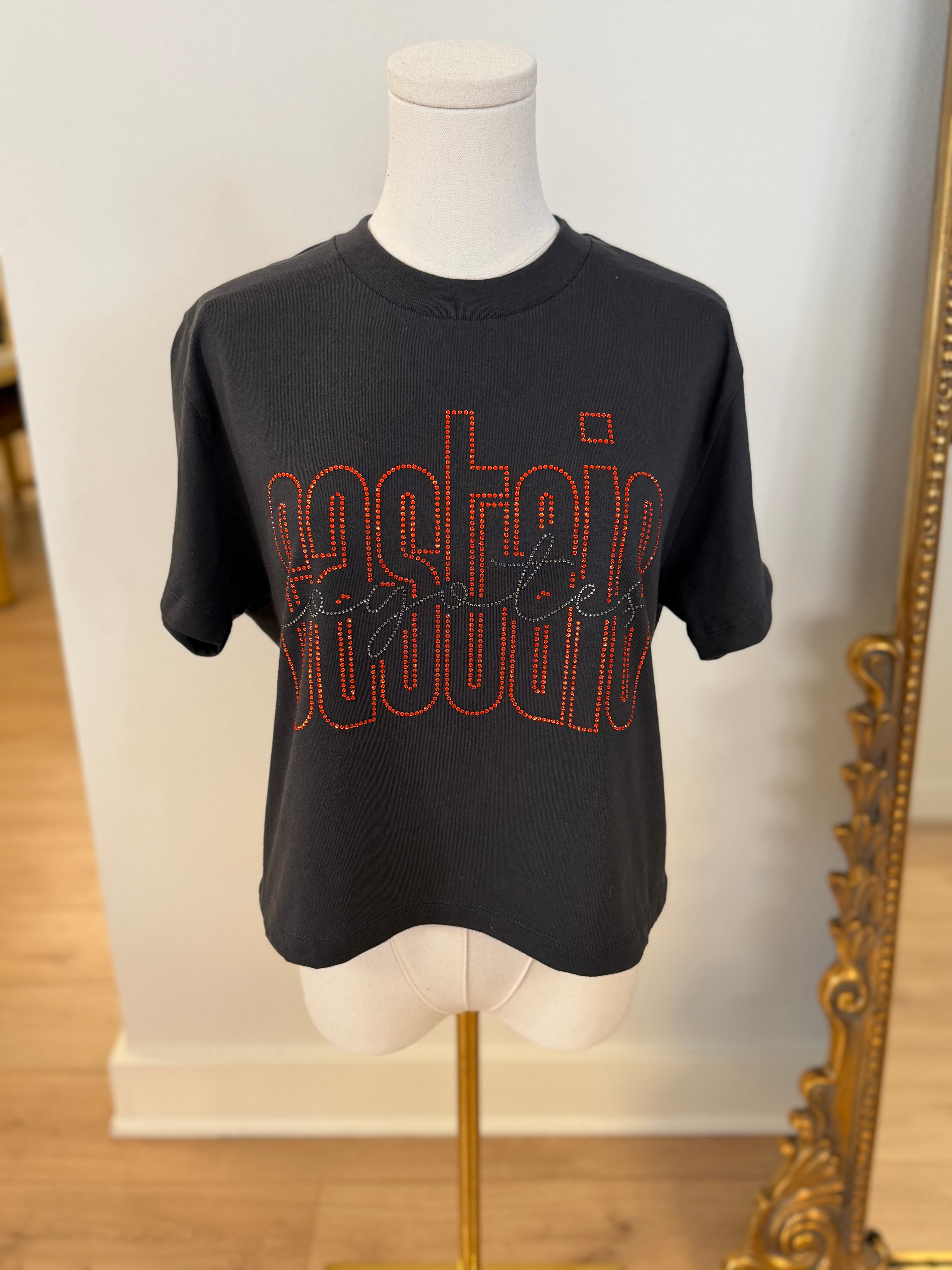 Castaic Rhinestone Script Boxy Crop Tee